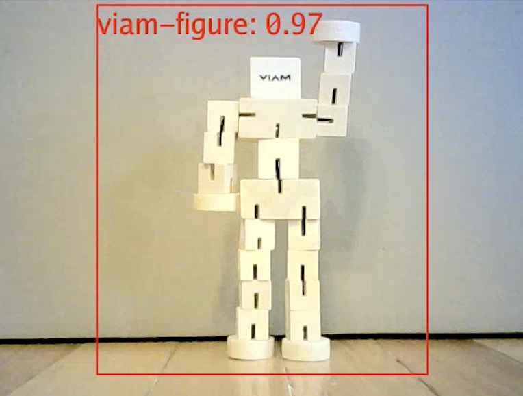 The wooden Viam figure being detected by a transform camera