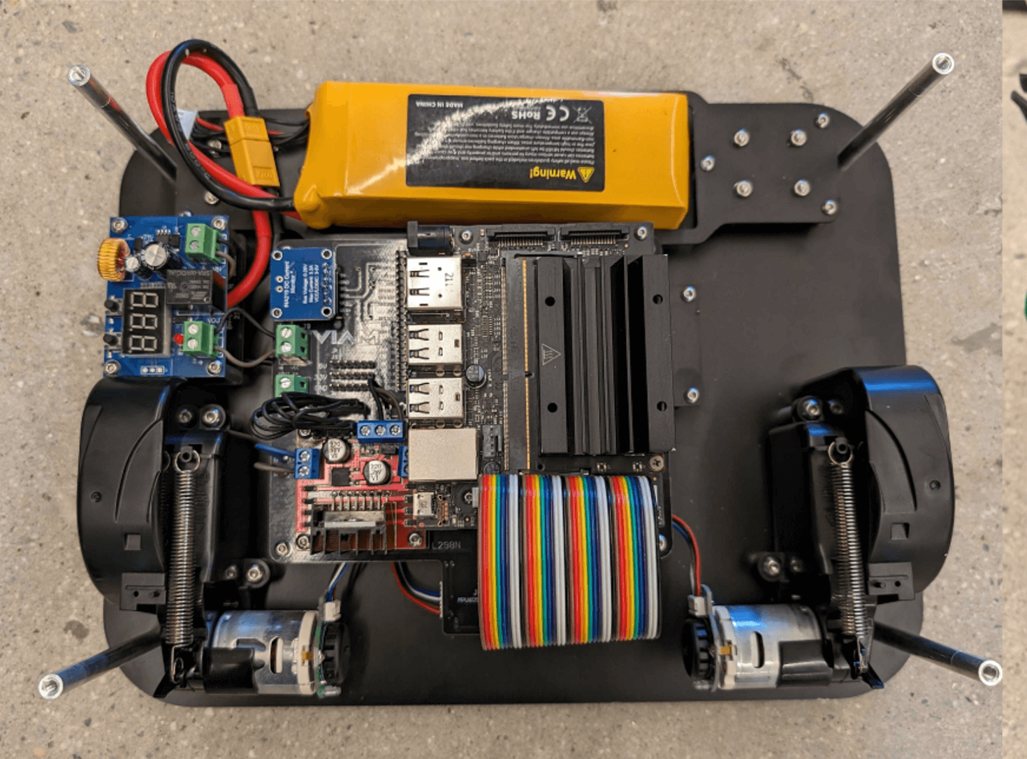 The underside of a rover with the Jetson mounted