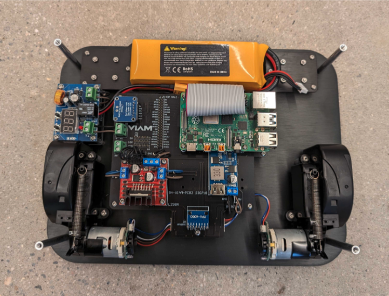 Under view of rover with battery pack.