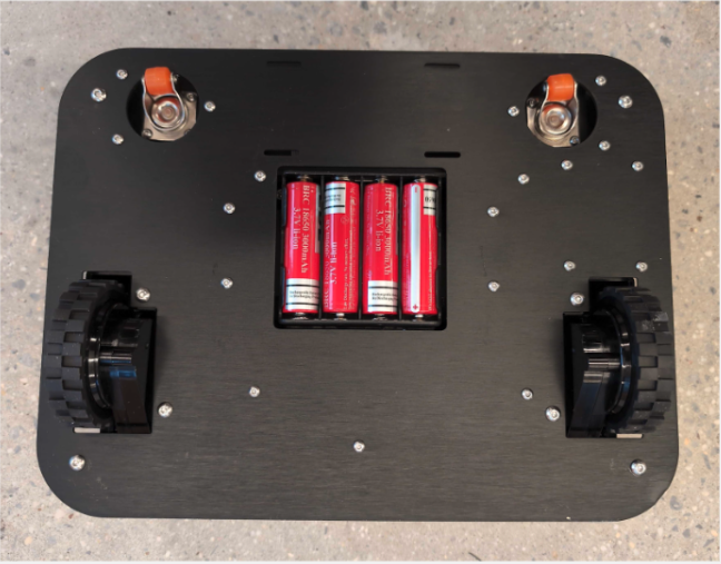 Under view of rover with battery pack.