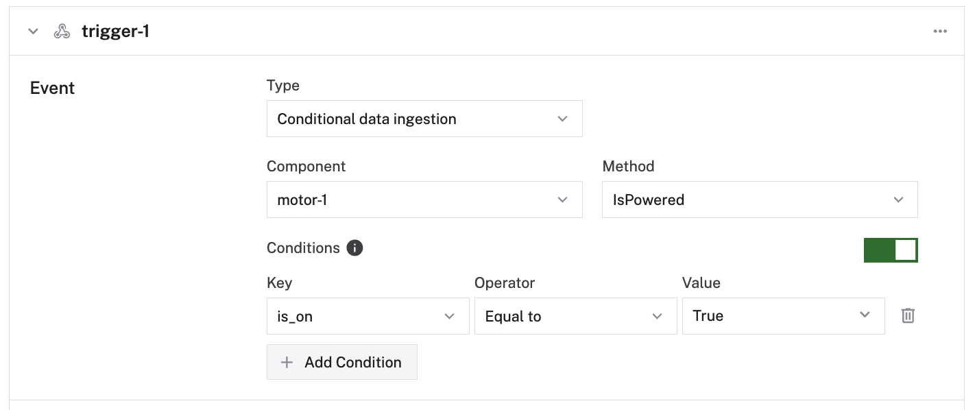 Example conditional data ingestion trigger with a condition.