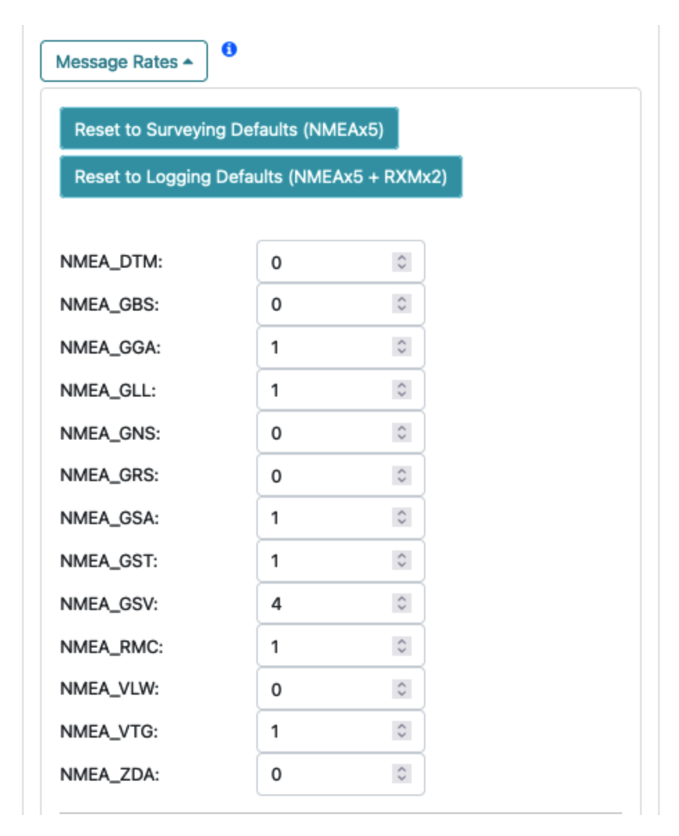 Recommended GNSS Message Rates Configuration.