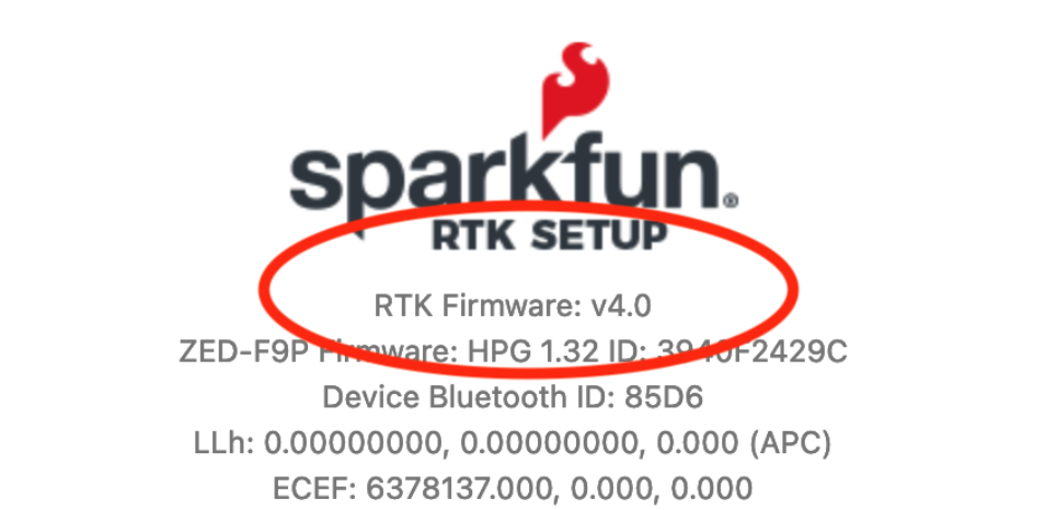 The top of the SparkFun RTK Setup configure page with the RTK Firmware version displayed as v4.0.