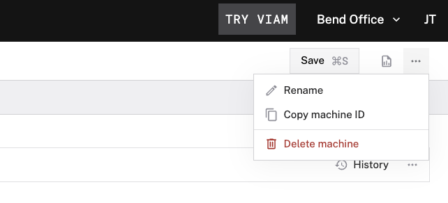 Machine ID in the actions dropdown in the Viam app.