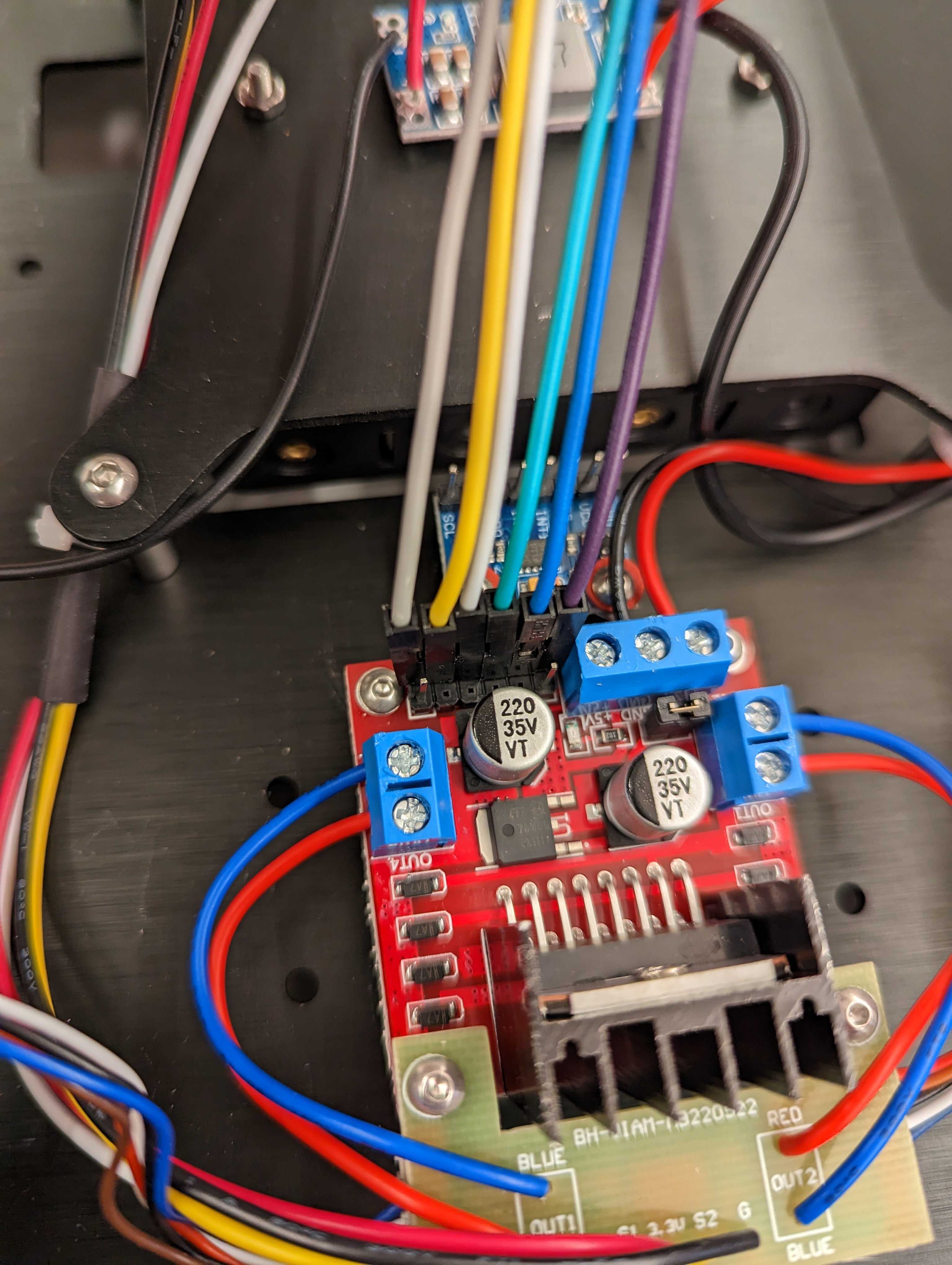 closeup of the motor driver wiring