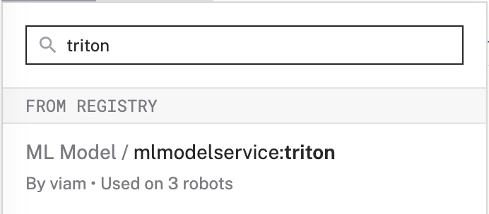 The add a component modal showing results for the mlmodelservice triton module when searching by the name 'triton'