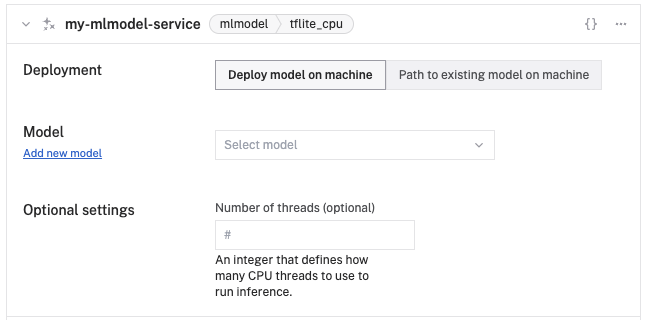 The ML model service configuration pane showing the required settings to deploy the my-classifier-model.