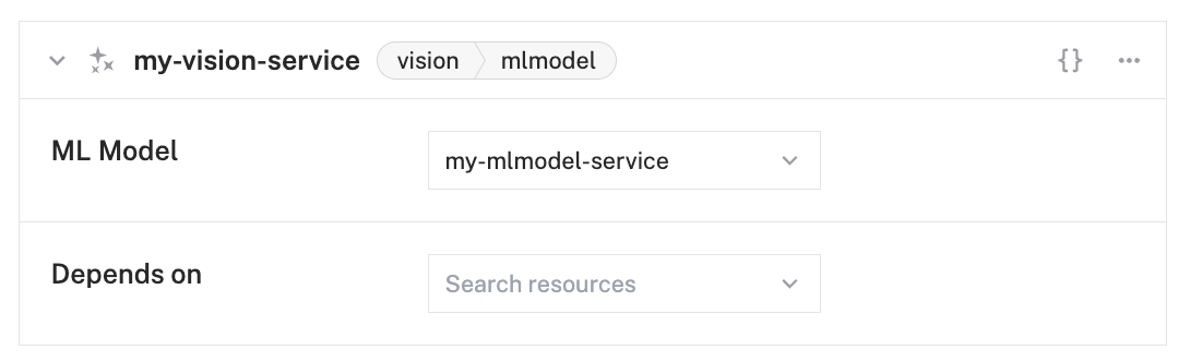 The vision service configuration pane showing the ML model service my-mlmodel-service added