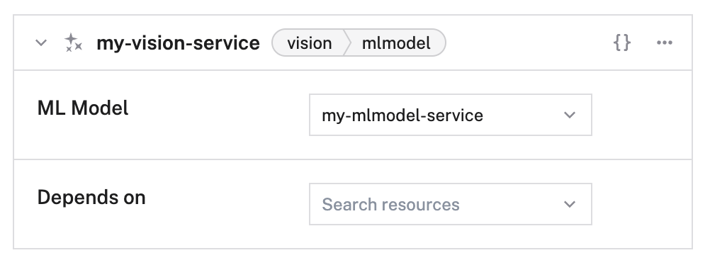 The vision service configuration pane with my-mlmodel-service selected as the ML model