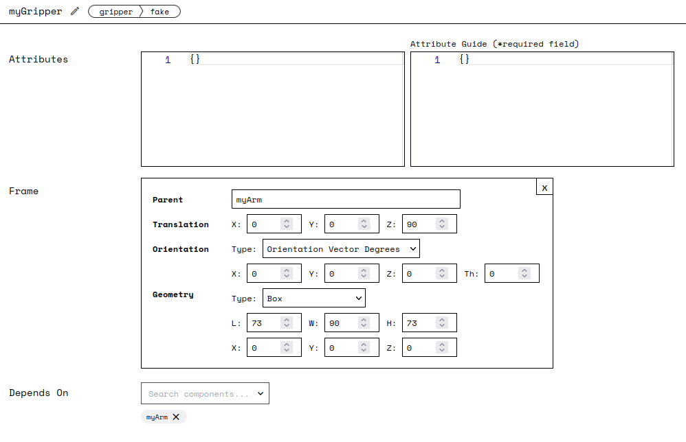 Sample gripper configuration with several fields filled out.