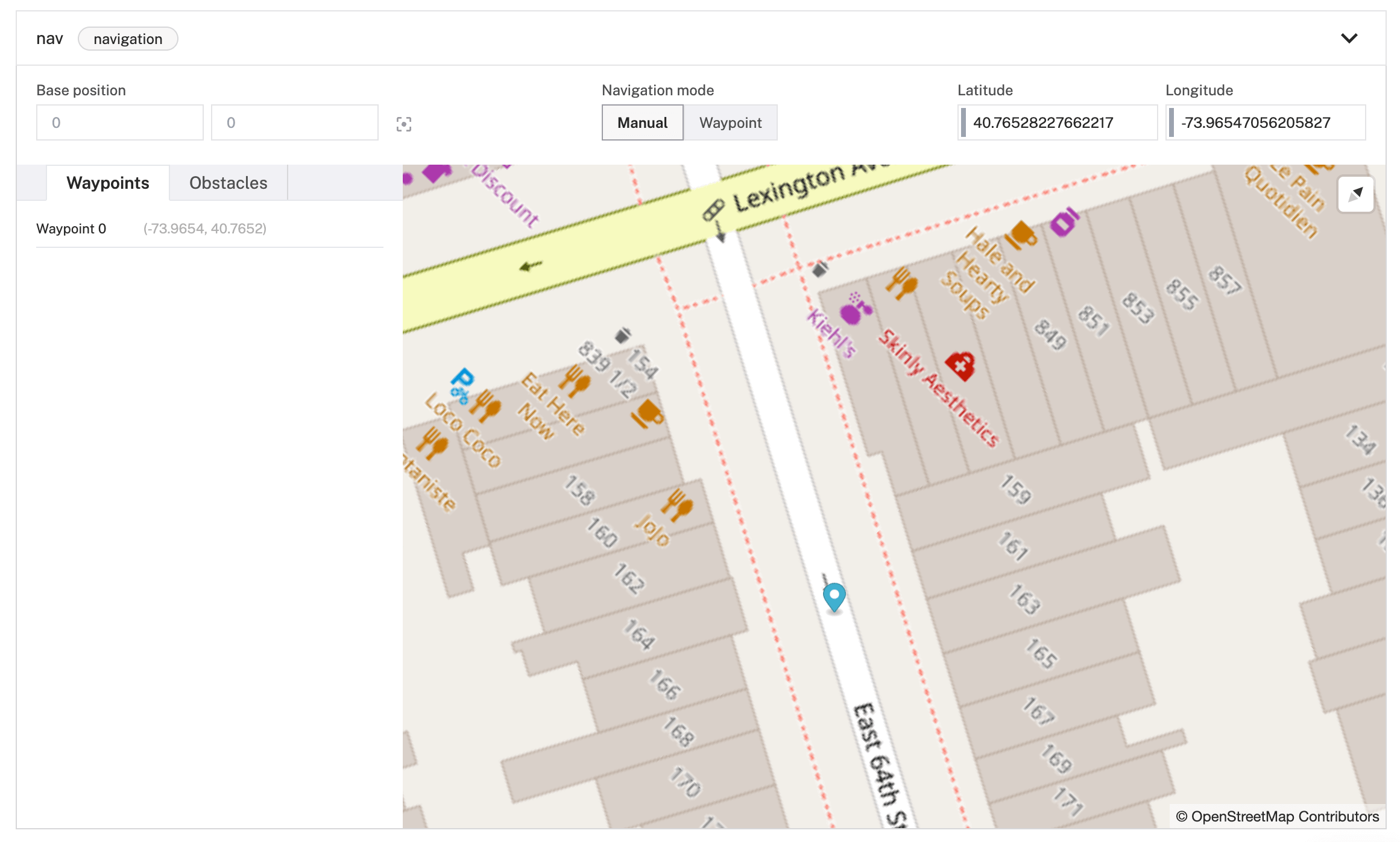 Waypoint 0 being added in the Viam app config builder on a New York City street
