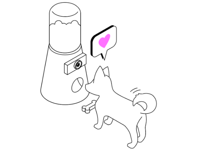 Image of a dog interacting with the smart pet feeder.